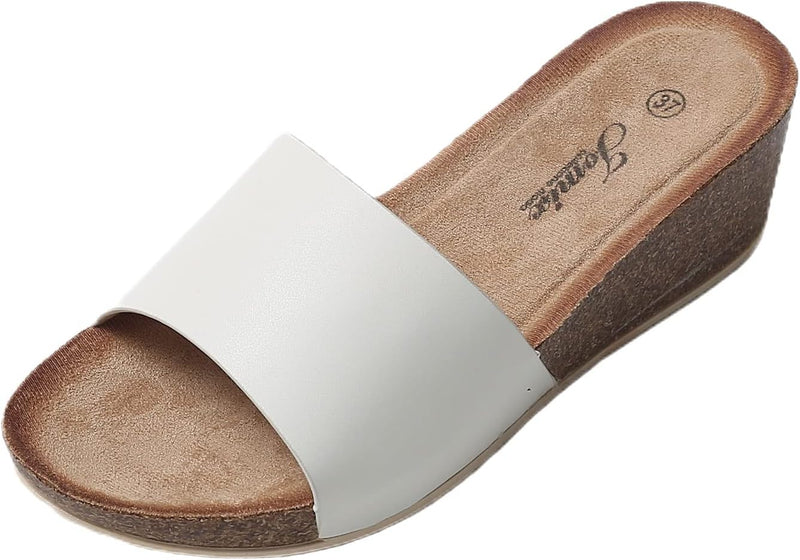 JOMIX Sommer Pantoletten Damen Clogs Leder Keilabsatz Sandalen Bequeme Kork Fussbett Meer Pool Stran