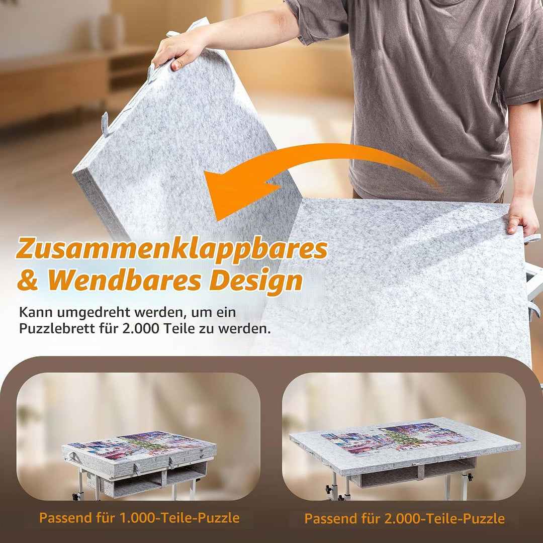 Tektalk Faltbarer Filz-Puzzle-Tisch mit Höhenverstellung, Puzzle-Board für Erwachsene mit 2 Abdeckun