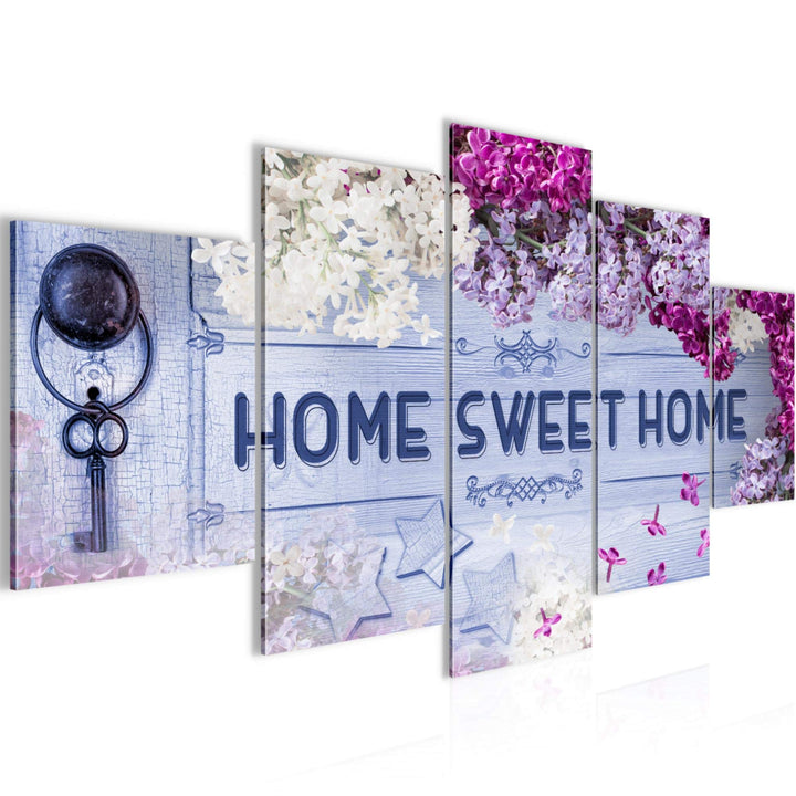 Runa Art Wandbilder Home Sweet Home 5 Teilig Bild auf Vlies Leinwand Deko Wohnzimmer Vintage Blau Li
