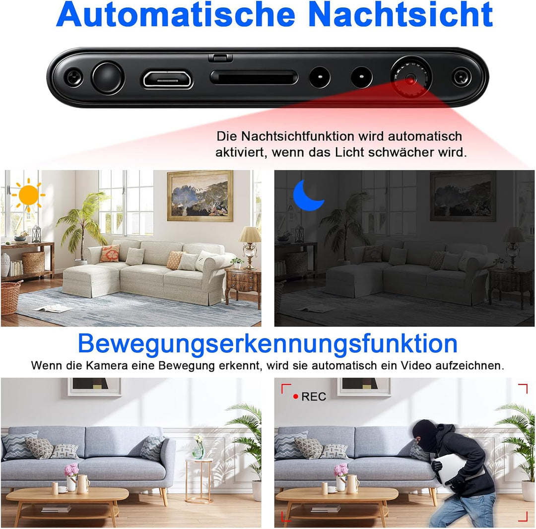 Mini HD 1080P Kamera,Powerbank Kleine Kamera 5000mAh mit Akku 3-in-1-Kabel,Videokamera mit Schwerkra
