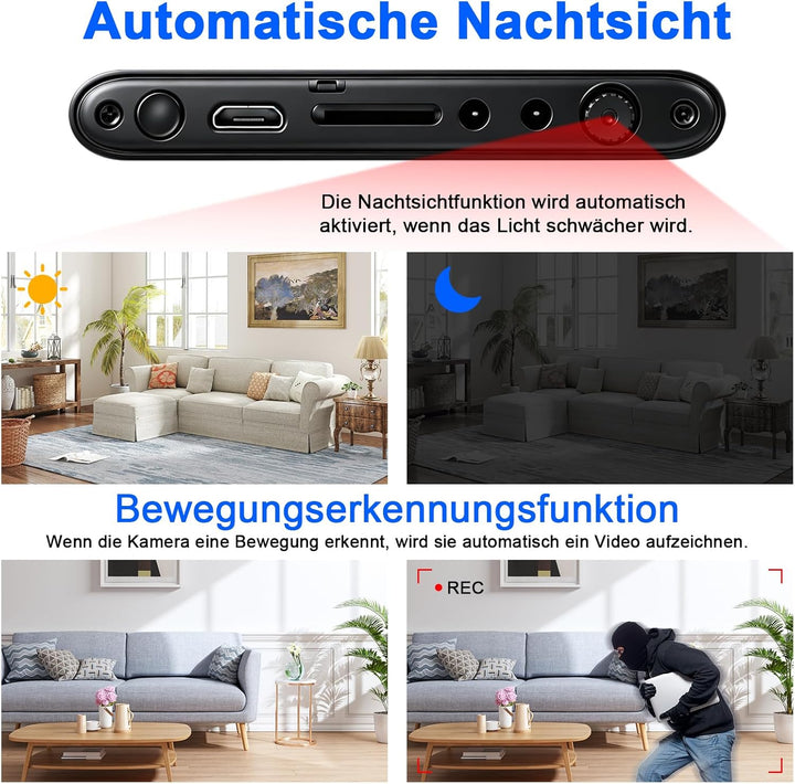 Mini HD 1080P Kamera,Powerbank Kleine Kamera 5000mAh mit Akku 3-in-1-Kabel,Videokamera mit Schwerkra