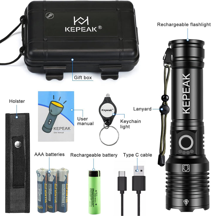 KEPEAK 5000 Lumen Led Taschenlampe Koffer-Set Ideal für Outdoor Camping, Extrem Hell Taschenlampe Le