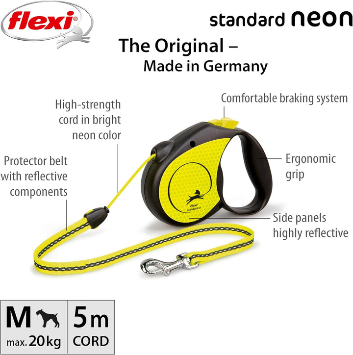 Flexi Roll-Leine Neon Reflect M Seil 5 m Neon/schwarz für Hunde bis max. 20 kg