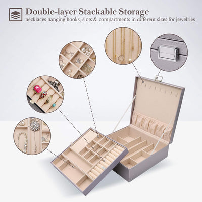 ProCase Schmuckschatulle Damen Leder, Schmuckkästchen mit 2 Ebenen Schmuckkasten Schmuckkoffer Schmu