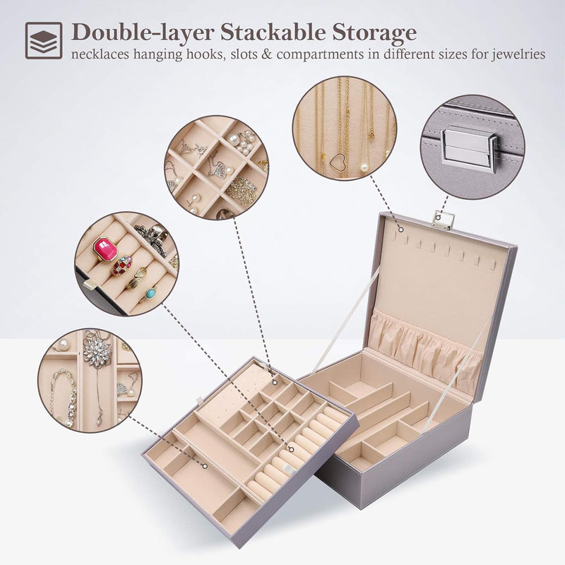 ProCase Schmuckschatulle Damen Leder, Schmuckkästchen mit 2 Ebenen Schmuckkasten Schmuckkoffer Schmu