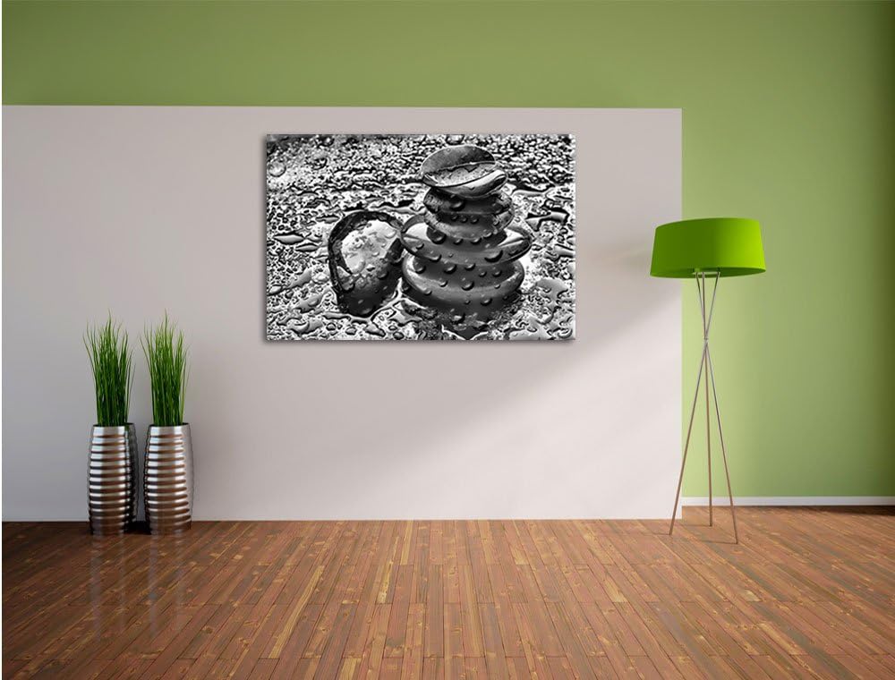 Pixxprint Zensteinturm im Regen als Leinwandbild/Grösse: 100x70 / Wandbild/Kunstdruck/fertig bespann