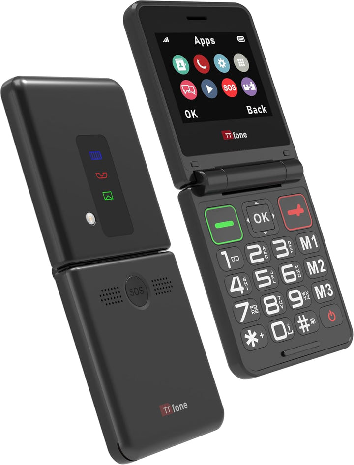TTfone Klapphandy TT660 mit faltbarem Design, grossen Tasten, Notruf, Langer Akkulaufzeit und 3G & 4