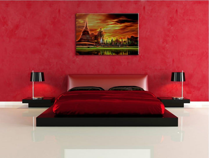 beeindruckender Buddha Tempel Format: 120x80 auf Leinwand, XXL riesige Bilder fertig gerahmt mit Kei