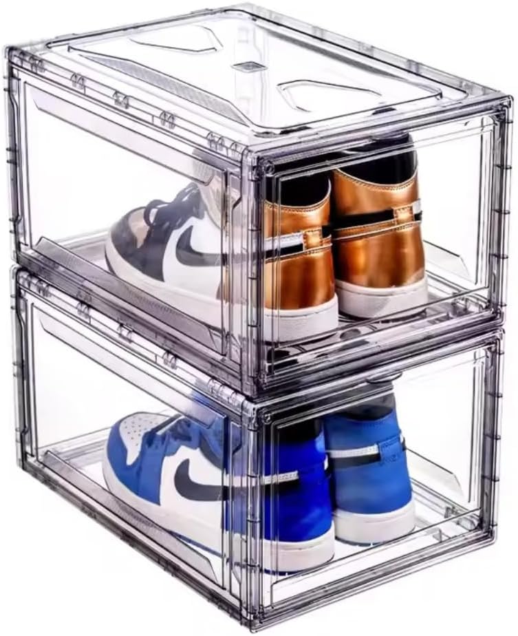 POSH Schuhbox Kunststoff Stapelbare, Magnetische Schuhaufbewahrungsbox für Sneaker Transparent (1),