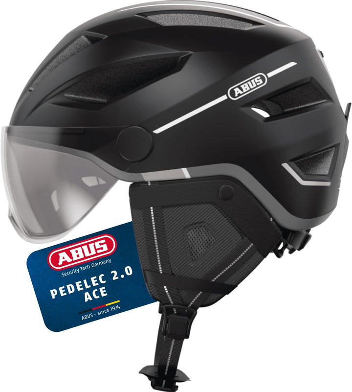 ABUS Stadthelm Pedelec 2.0 ACE - Fahrradhelm mit Rücklicht, Visier, Regenhaube, Ohrenschutz - für Da