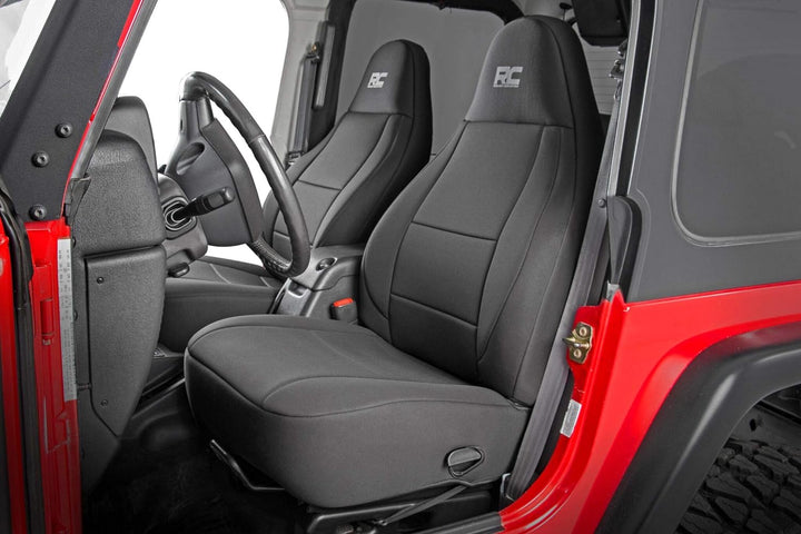 Rough Country Neopren-Sitzbezüge, vorne und hinten, schwarz, passend für 1991–1995 [Jeep ] Wrangler