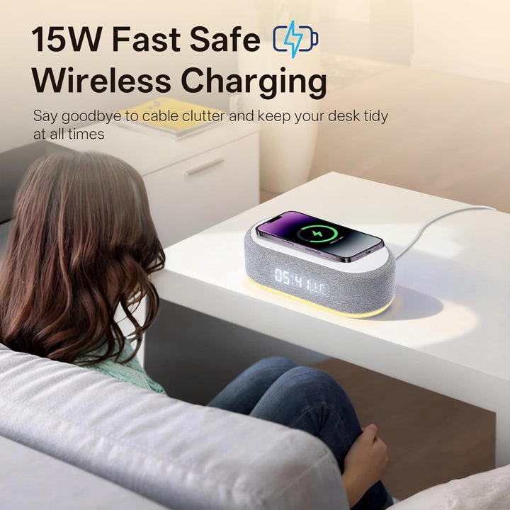 4 In1 Wecker Digital, Wecker mit Ladestation, Wireless Charger, Smart Wecker mit Licht und Temperatu