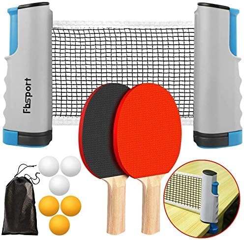 FBSPORT Tischtennis-Set, Tischtennisschläger-Set, 2 Tischtennisschläger, 6 Bälle, 1 Tasche, 1 auszie