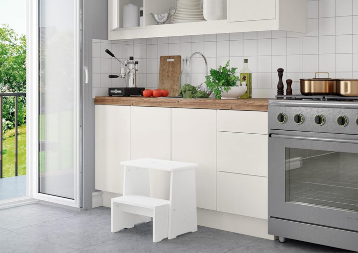 Erst-Holz Stufenhocker Klapphocker Tritthocker klappbar Kiefer Natur oder weiss V-90.92-06, Weiss