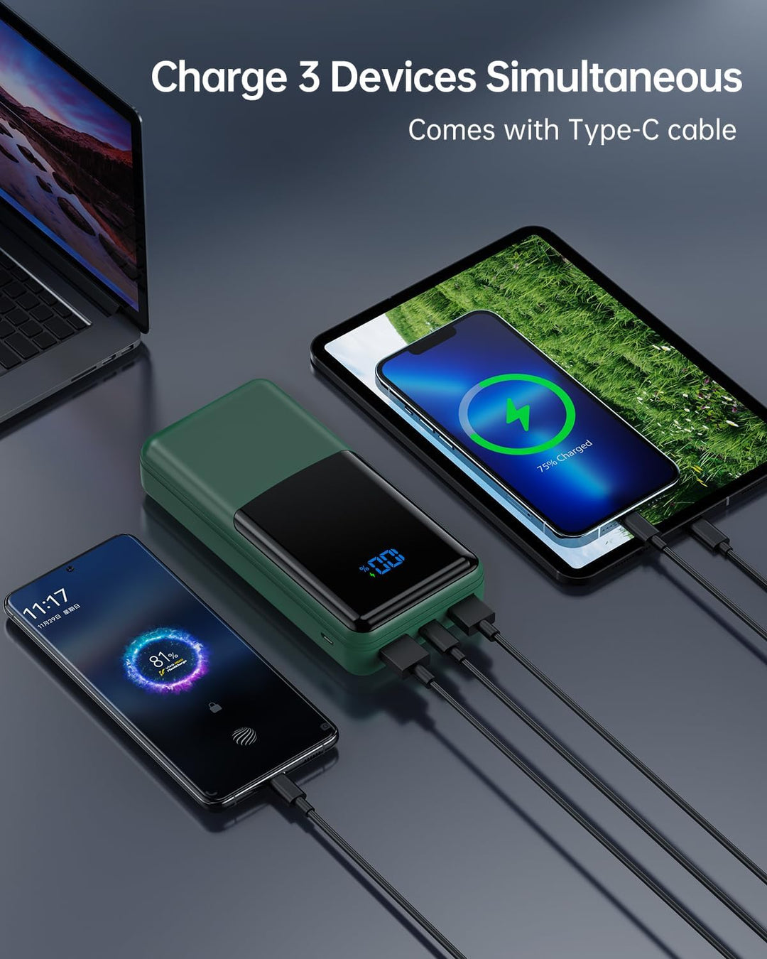 Coblob Power Bank, Powerbank USB C 27000mAh PD 30W QC4.0 Schnellladefunktion mit LED Display 2 Input