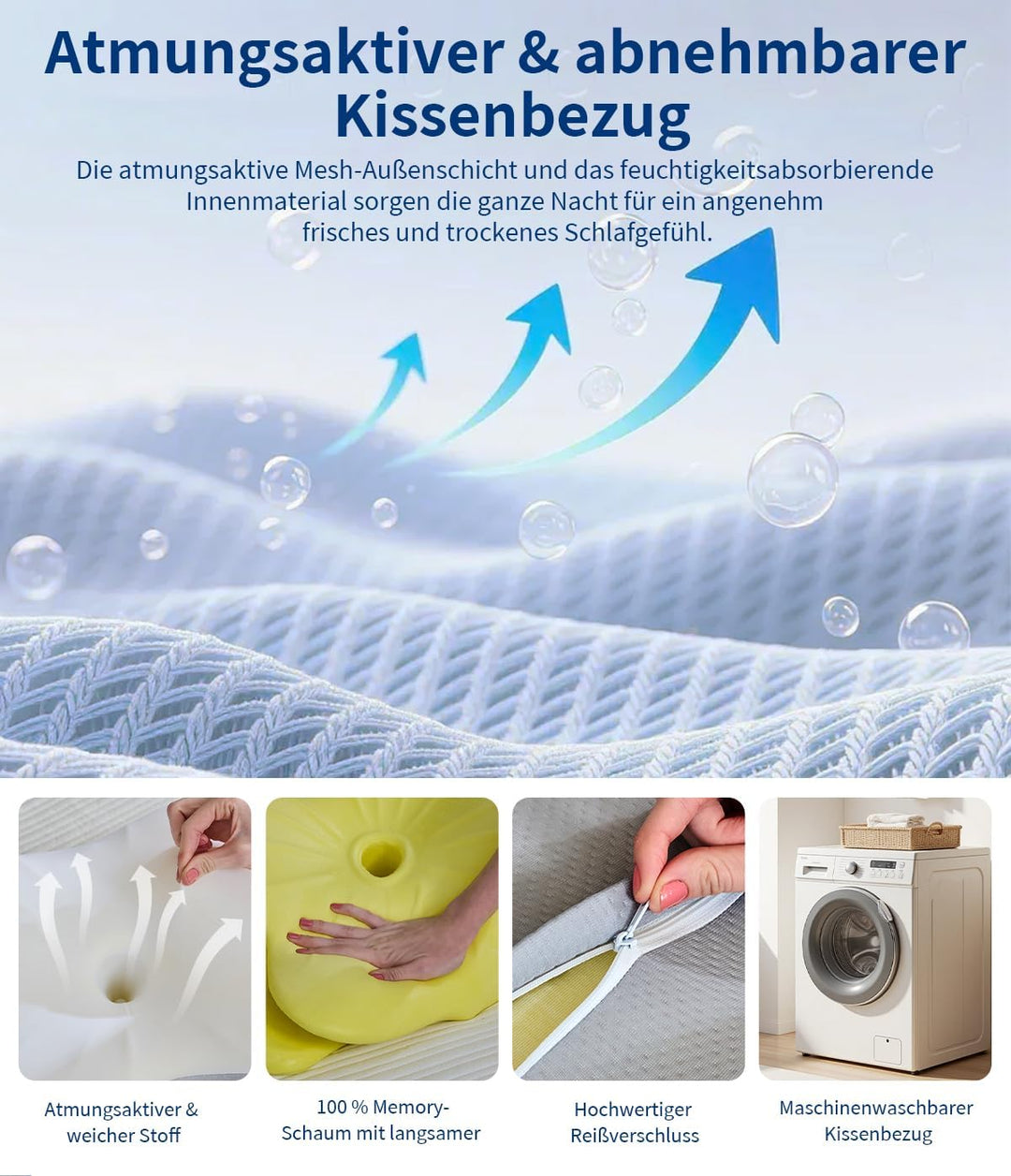 Nackenkissen, ergonomische Memory-Schaum-Kissen zur Linderung von Nackenschmerzen mit atmungsaktivem