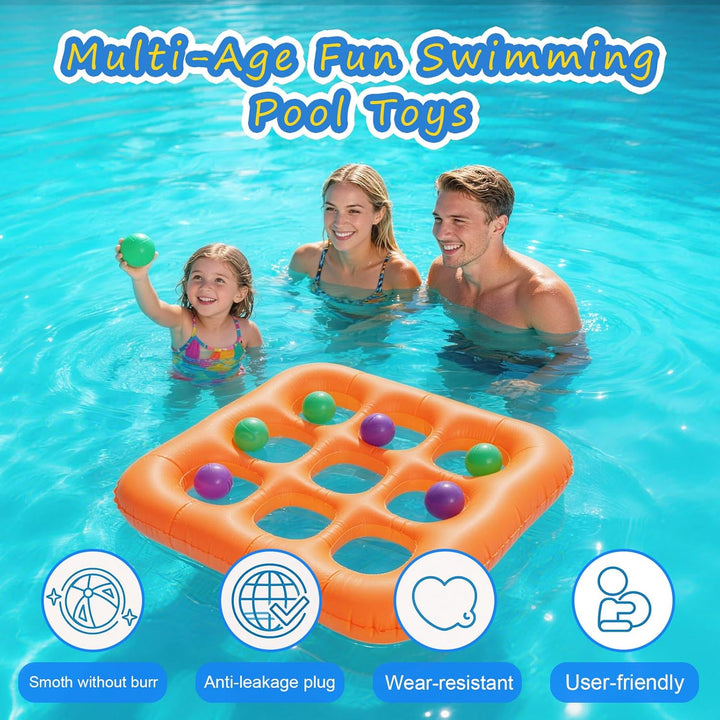Poolspiel-Set Tic-Tac-Toe,Aufblasbares Poolspielzeug Mit 10 Bällen, Handpumpe,Wasser Schwimmender Ti