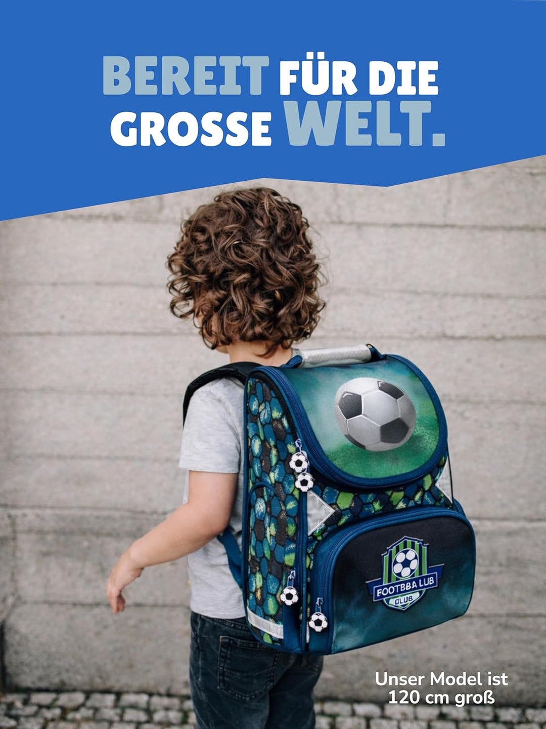 Familando Fussball Schulranzen 1. Klasse ergonomischer Tornister für Mädchen und Jungen Schultasche