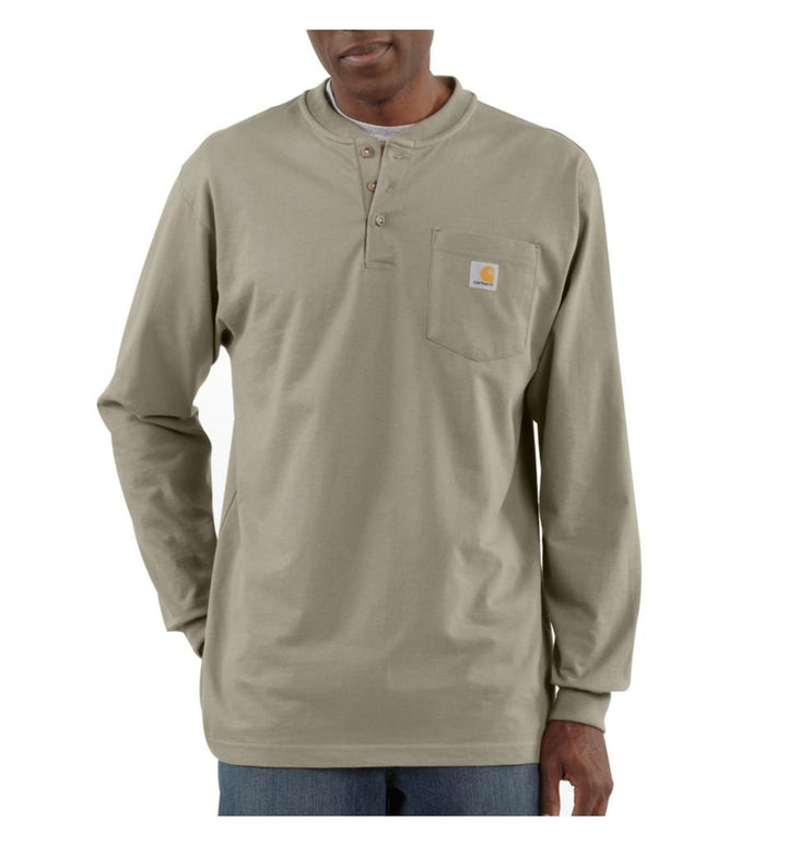 Carhartt Herren Arbeitskleidung Workwear Henley-Shirt mit Tasche, Normale Grössen M Beige, M Beige