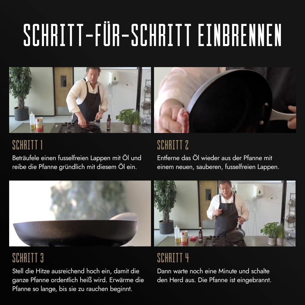 Skottsberg Bratpfanne Stahlpfanne 24 cm voreingebrannt und ohne Antihaftbeschichtung Skillet Stielpf