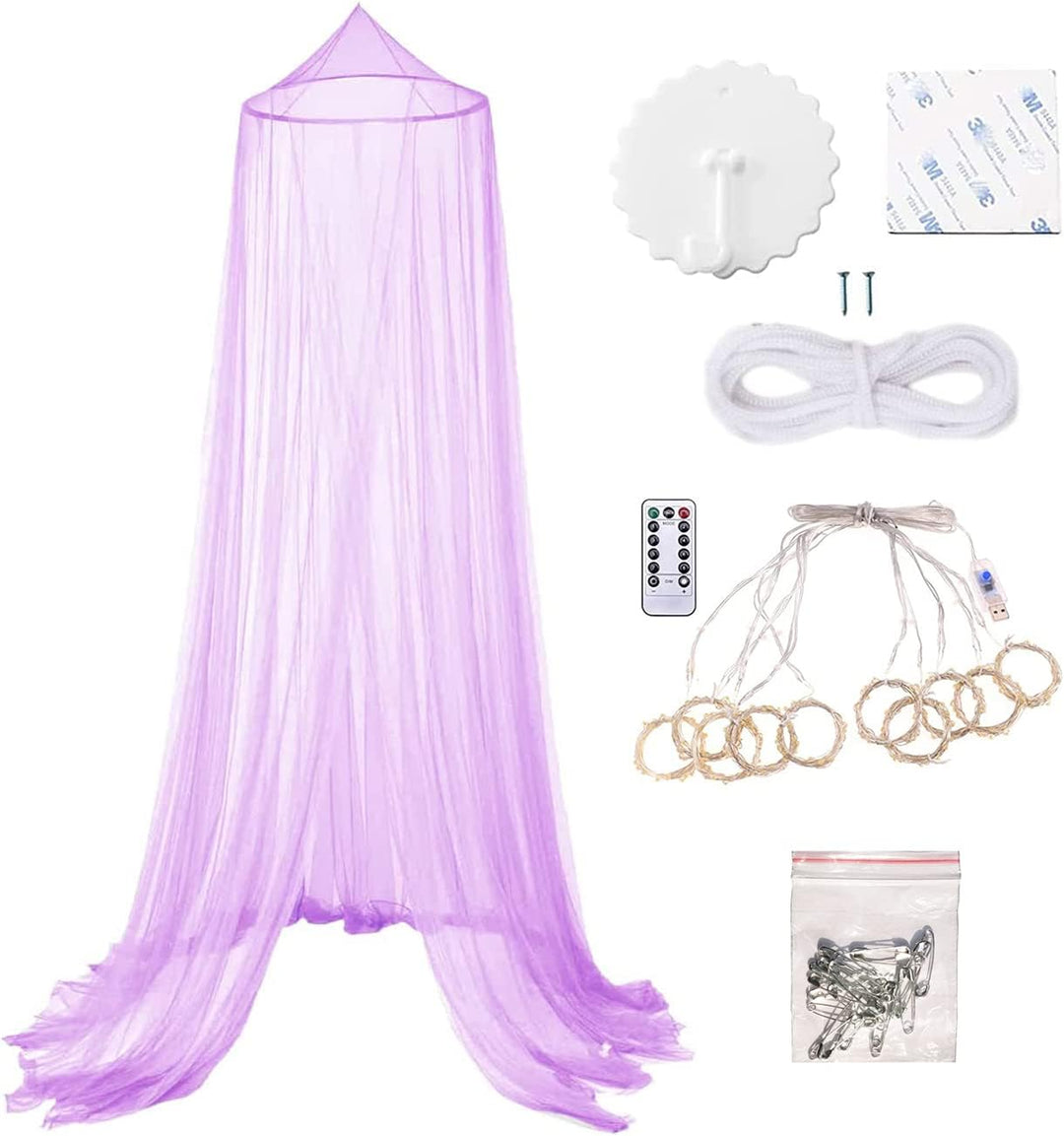 Eimilaly Betthimmel Moskitonetz mit 250pcs Bunte Vorhang Lichter, Betthimmel für Mädchen Zimmer Deko