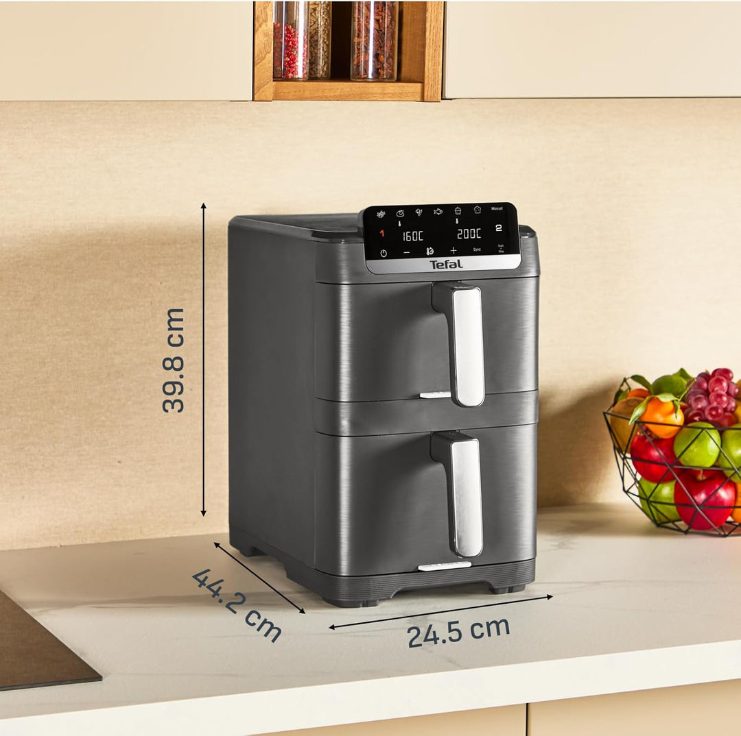 Tefal Easy Fry Crispy Stack Doppelkammer-Heissluftfritteuse, 6 Programme + manueller Modus, bis zu 4