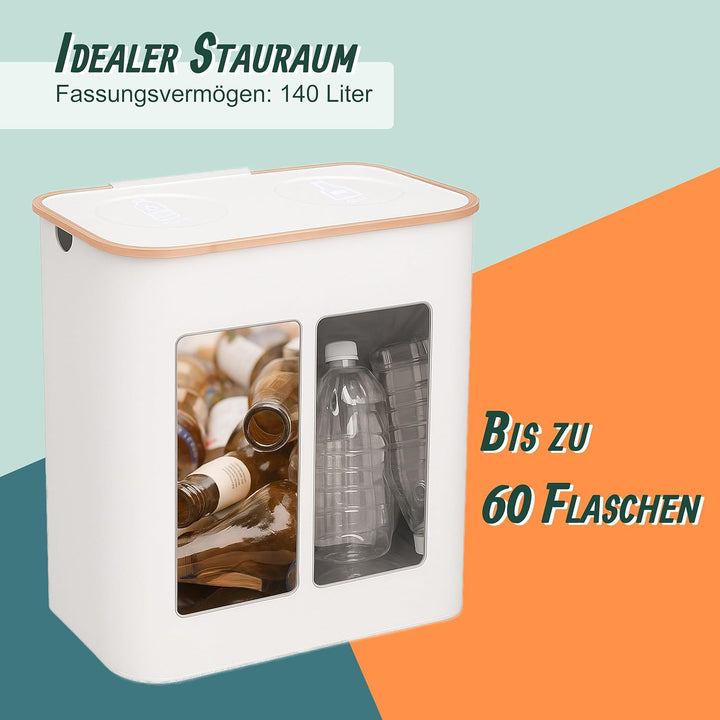 Relaxdays Pfandflaschen Sammelbehälter, 140 L, bis 60 Flaschen, 2 Innenbeutel, Flaschensammler für G