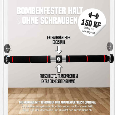 Sportastisch Klimmzugstange Türreck verstellbar [62-90cm] Stabiler Stahl mit Gewindesperre, Sicherer