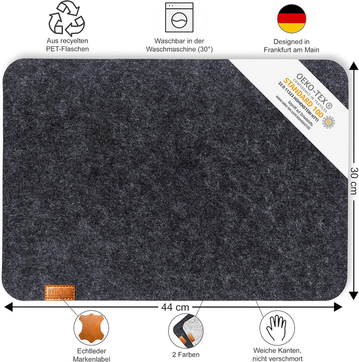 Miqio® - Design Tischset aus Filz | Marken Label aus echtem Leder | 6er Set Platzset (dunkel grau an