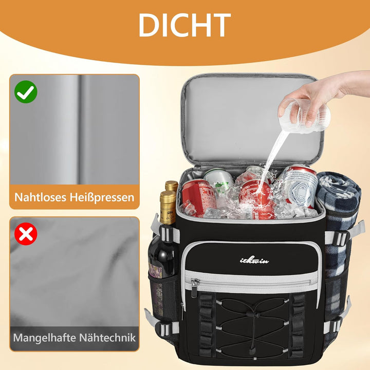 OUUTMEE Kühlrucksack, 21L Picknicktasche mit Kühlfach, Isoliert Kühltasche für Bier, Doppellagig Aus