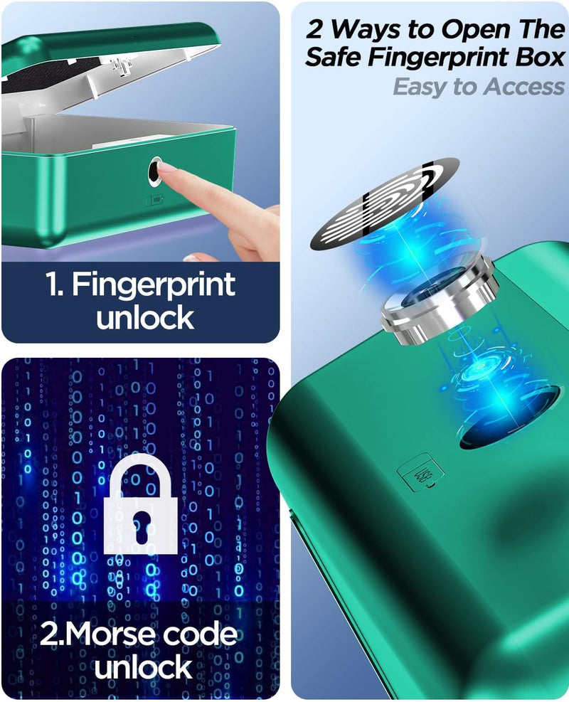 LOCK Biometrischer Tresor [Fingerabdruckerkennung] [Kompakt] Ideal für Scheckbücher, Geld, Schmuck,