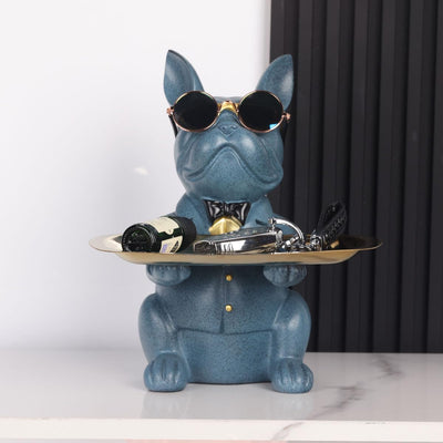 Blau Französische Bulldogge Deko Skulpturen, Schlüsselbrett mit Ablage, lustiges Sparschwein mit Sch