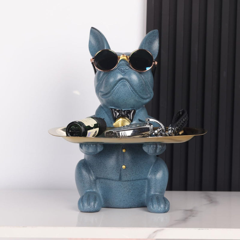 Blau Französische Bulldogge Deko Skulpturen, Schlüsselbrett mit Ablage, lustiges Sparschwein mit Sch