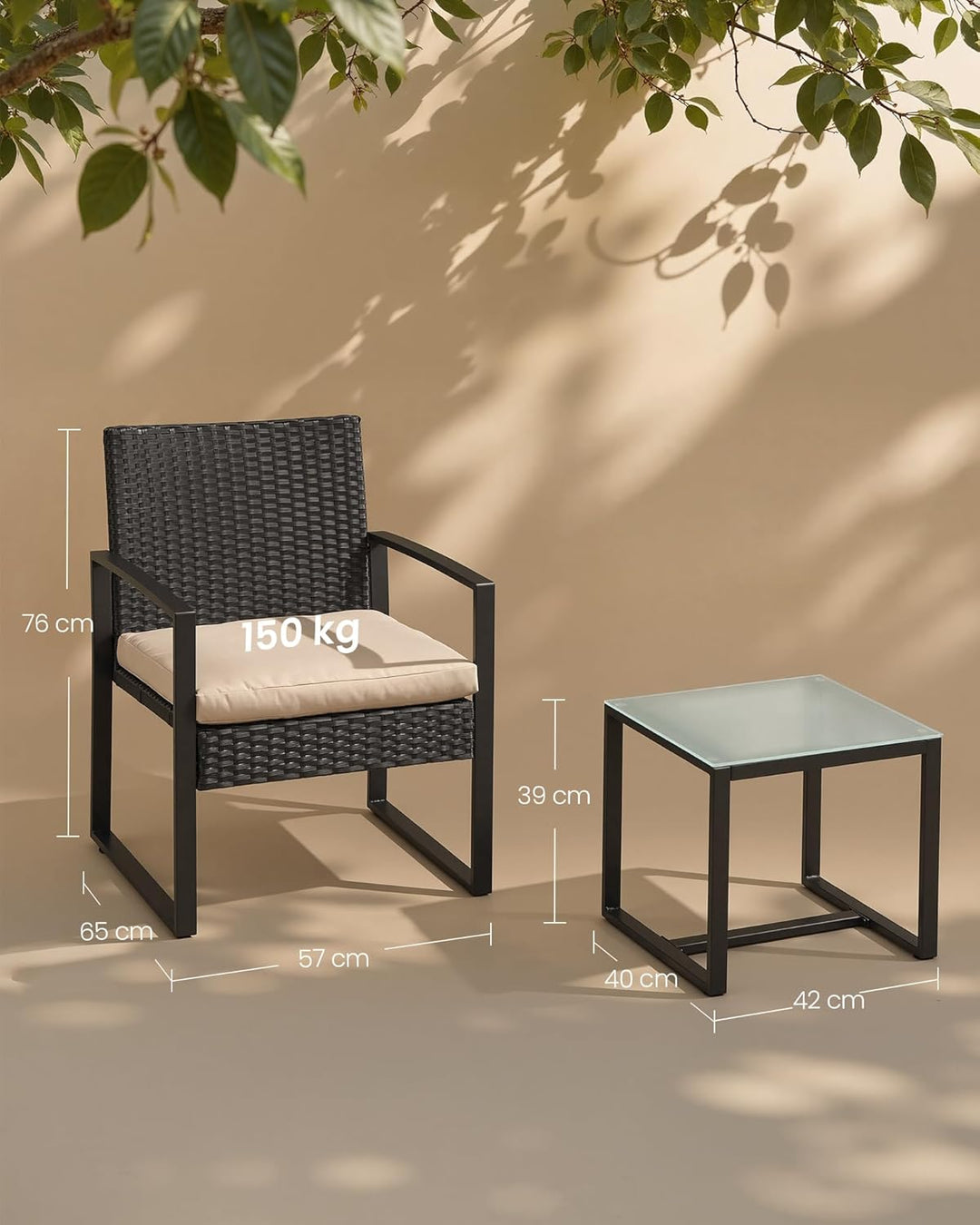 SONGMICS Balkonmöbel, Gartenmöbel-Set, aus PE-Polyrattan, Lounge-Set, Tisch und 2 Stühle, Terrassenm