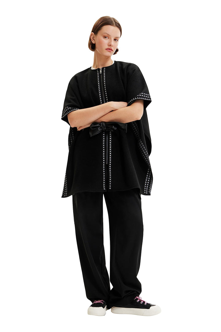 Desigual Women's Poncho_Cruces Milan, Black, One Size