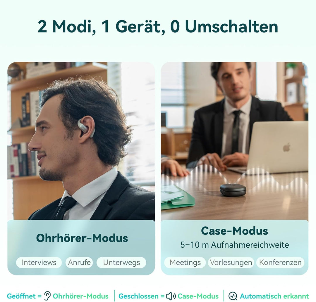 TicNote Pods Wearable KI-Sprachrekorder, 4G integriert kein Smartphone nötig – Sprachaktiviertes Auf