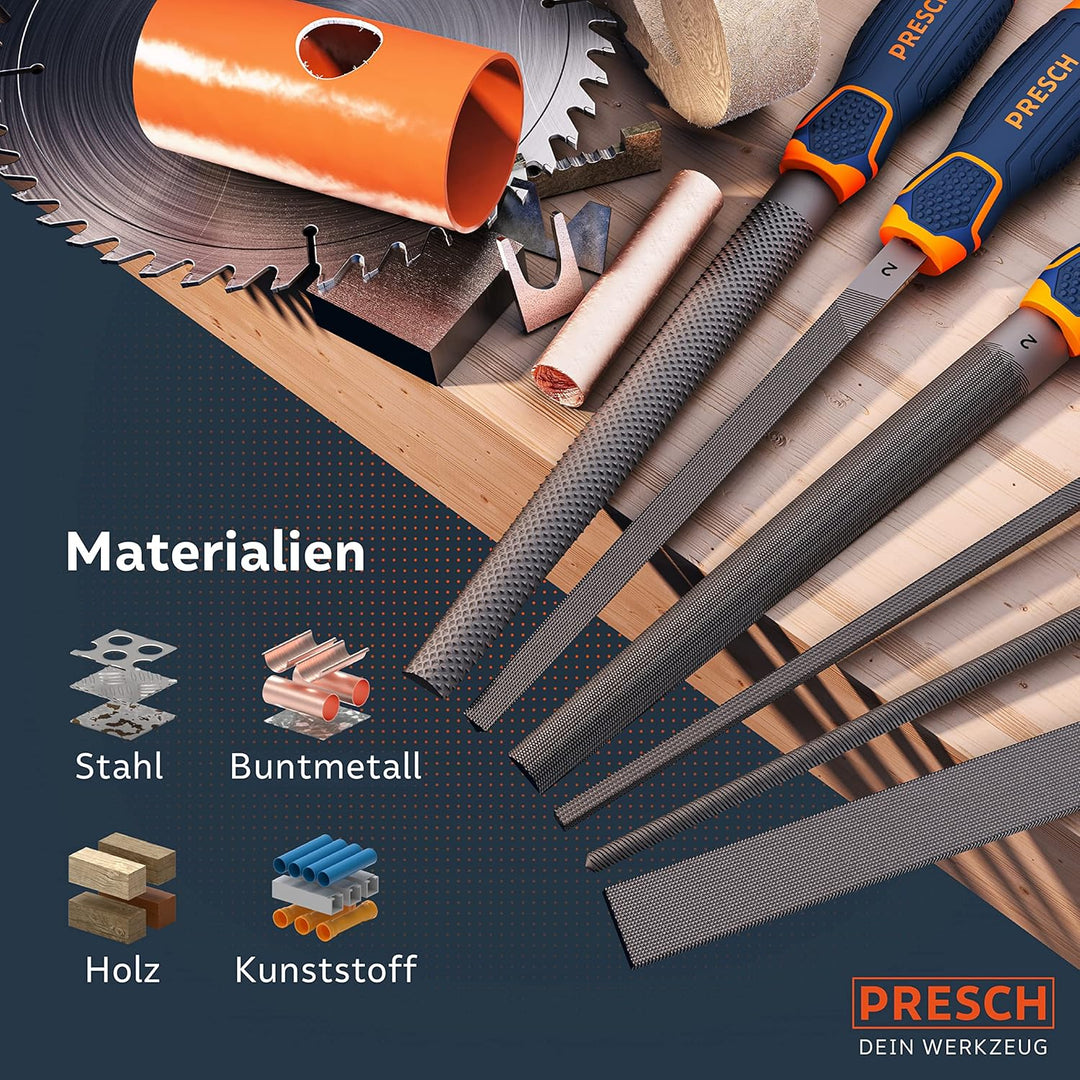 Presch Feilenset Metall und Holz 6tlg. inkl Rolltasche - Hochwertiges Profi Feilen Set mit Hieb 2 in