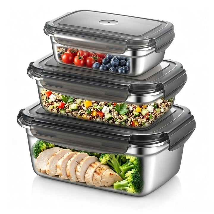 3pcs Brotdose Edelstahl mit Deckel Luftdicht (350ml, 850ml, 1800ml) | Auslaufsichere lunchbox Edelst