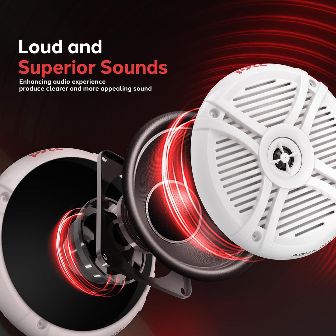 Pyle Dual 7.7'' Water Resistant Marine Speakers, 2-Way Full Range Stereo Sound, 280 Watt, White (Pai