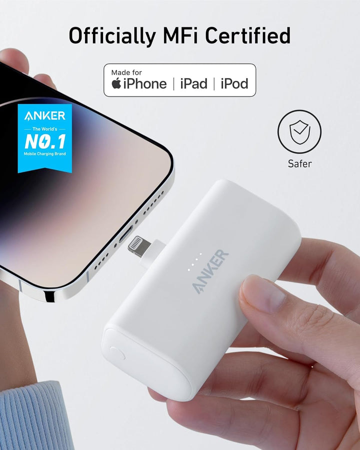 Anker 621 Powerbank mit integriertem Lightning-Stecker, 5.000 mAh MFi-zertifizierter 12W externer Ha