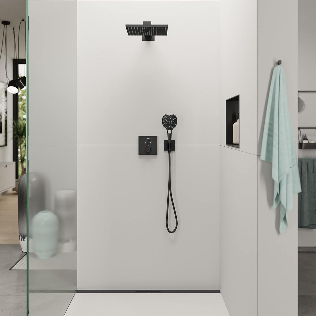 hansgrohe Wandanschluss mit Duschkopfhalterung FixFit E, Mattschwarz, Mattschwarz