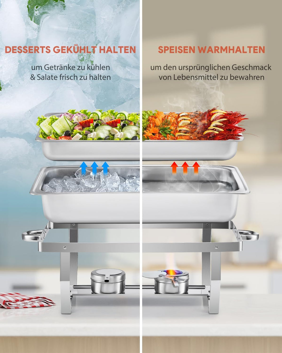 Wilprep Chafing Dish Edelstahl Buffet-Set Warmhaltebehälter Speisenwärmer Wärmebehälter Rechaud für