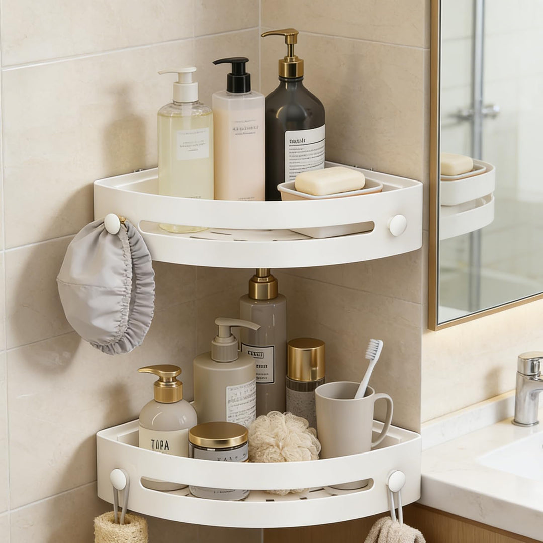 Weiss Duschablage Ecke 2er-Set, Duschregal Ohne Bohren Ecke Duschregal aus Kunststoff Shampoo Halter