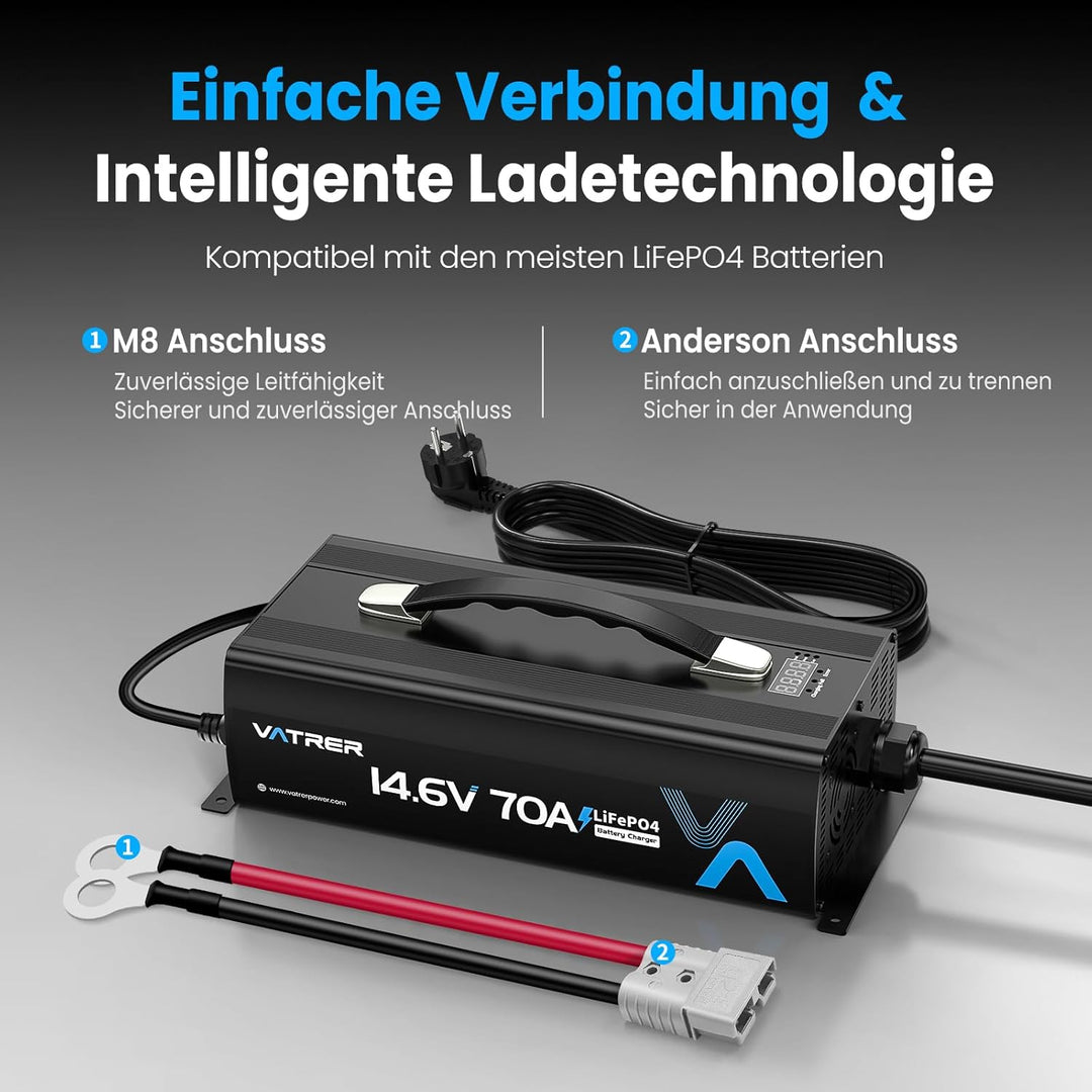 14.6V 70A Schnelllade Lithiumbatterieladegerät AC-DC LiFePO4 Batterieladegerät für 12V Lithiumbatter