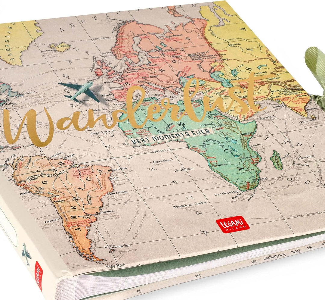 Legami - DIY Fotoalbum mit Dekoelementen Set, 20 Seiten, Geschenkidee, 23x23,5 cm, Reise-Thema