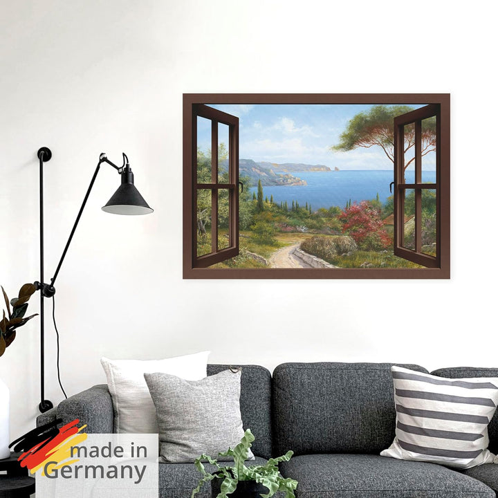 ARTland Wandbild selbstklebend Vinylfolie100 x 70 cm Landschaften Fensterblick Haus am Meer I T4EE H