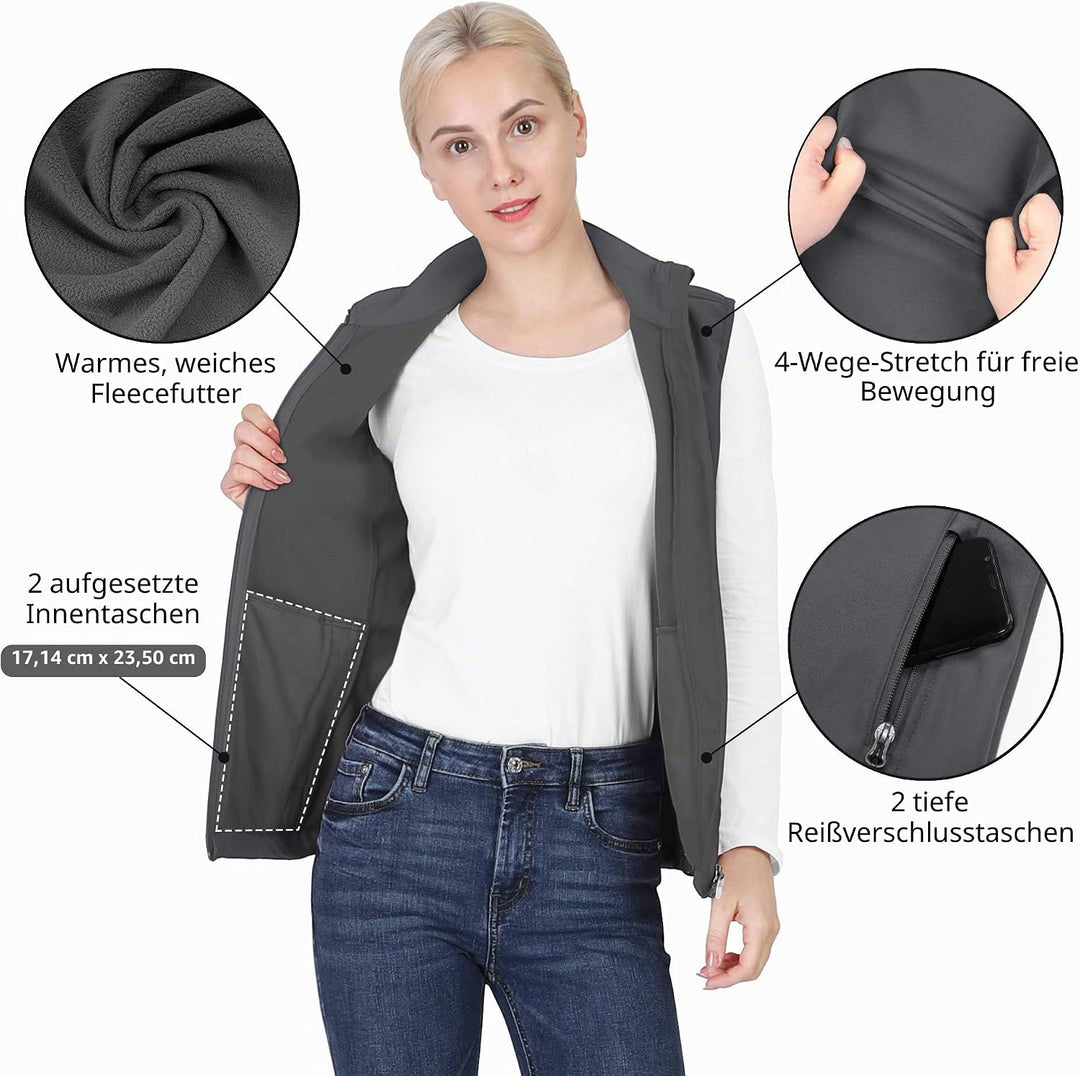 Outdoor Ventures Damen Sport Softshell Weste Leichte Ärmellose Jacke Frauen Gilets Winddicht Warm Fl