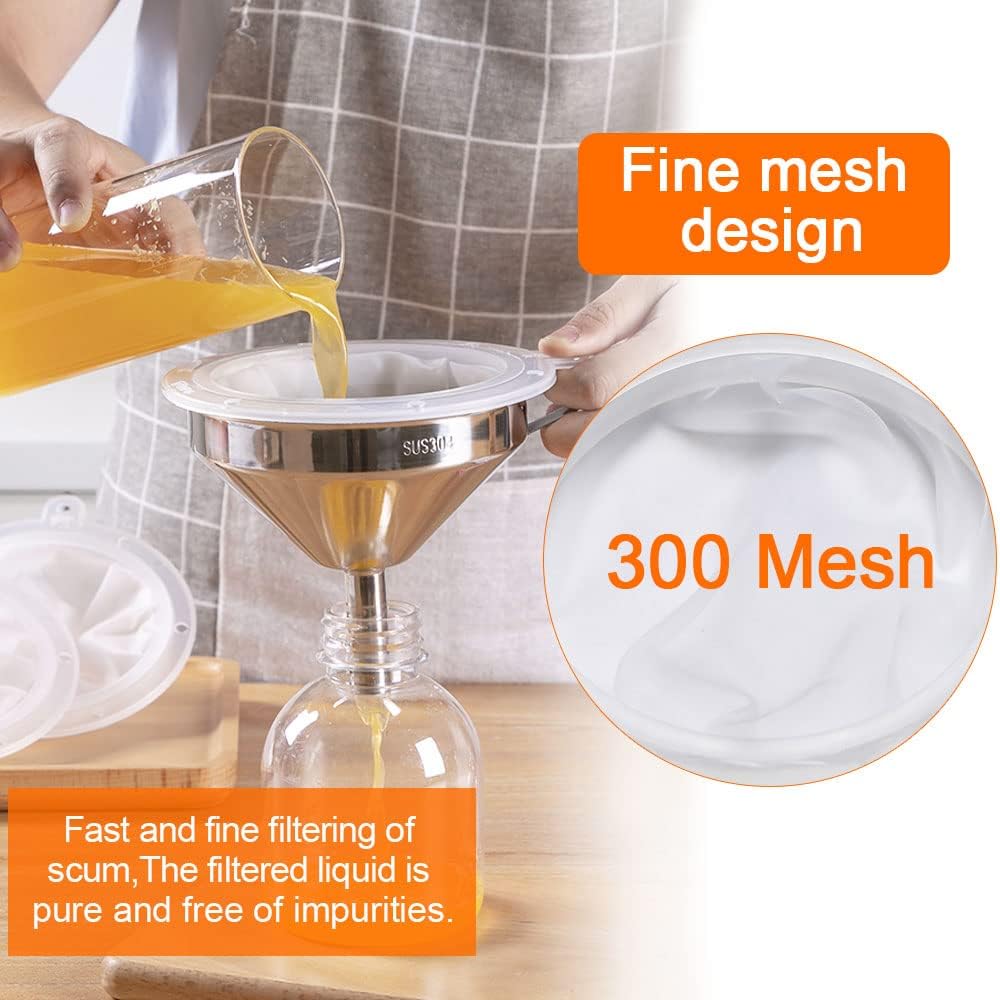 Edelstahl Trichter Set mit Henkel Trichter Gross Marmeladentrichter 300 Mesh Filter Wein Einfülltric