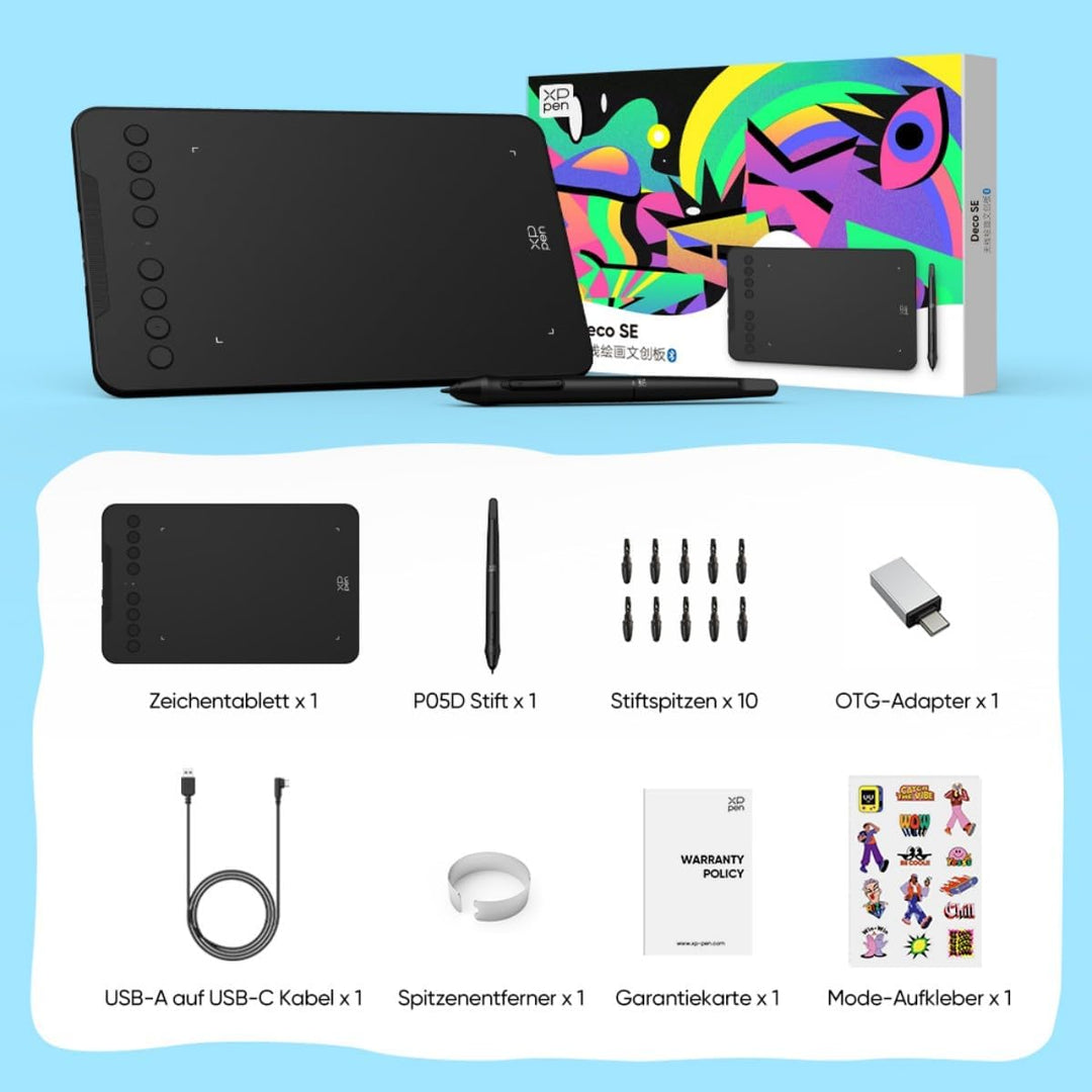 XPPen Deco Mini7W V2 Wireless Grafiktablett 7 Zoll Bluetooth, Stylus EMR 16.384 Druckstufen, Akku 10