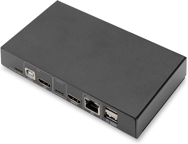 DIGITUS KVM-Switch HDMI – USB-C für Notebook-Anschluss – 2-Port Single-Display – 2 PC 1 Monitor – 1x